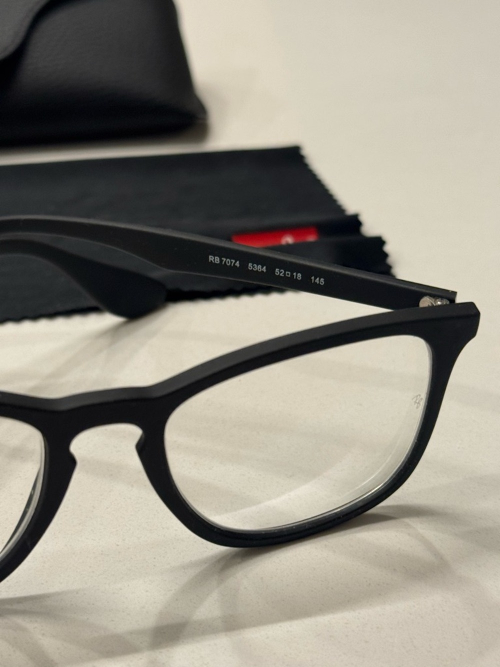 Ray-Ban RB7074 Black Matte Rectangular Glasses with Black Case - Picture 2 of 4